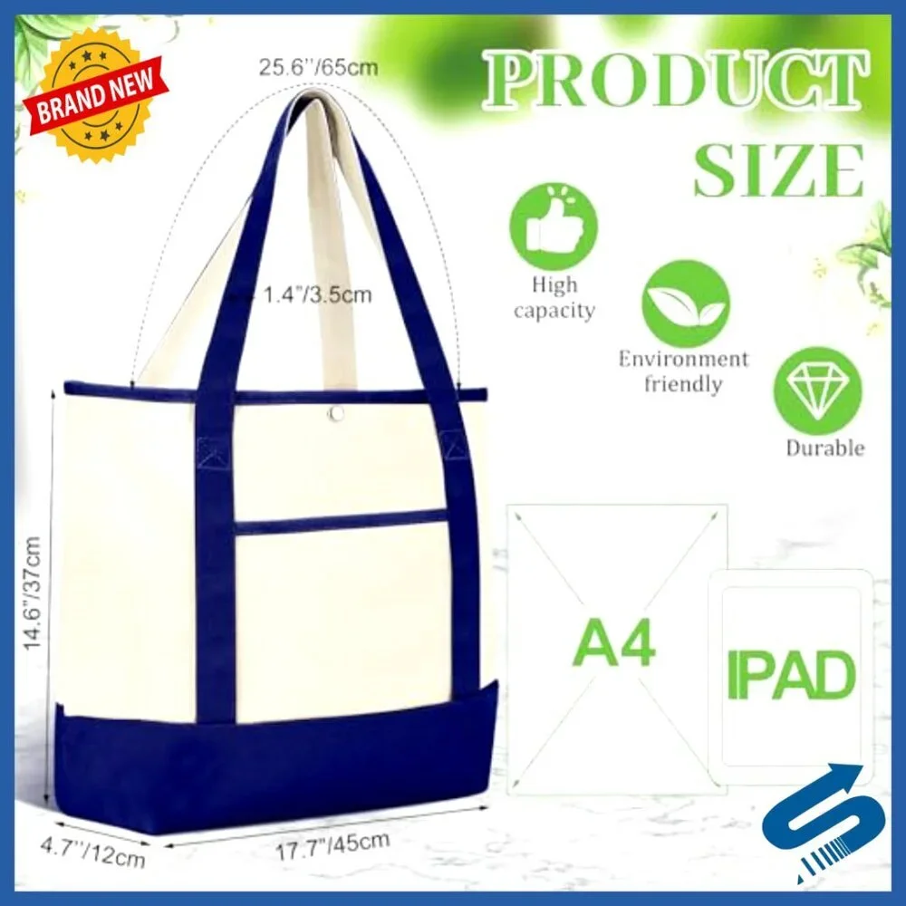 Canvas Tote Bags Bulk Pack Reusable Shopping Bags with Pockets Handles